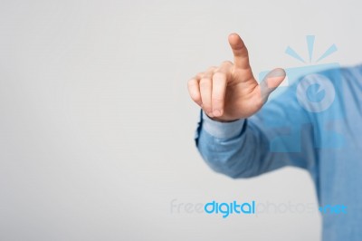 Man Touching Virtual Screen Stock Photo