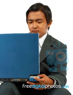 Man Using Laptop Stock Photo