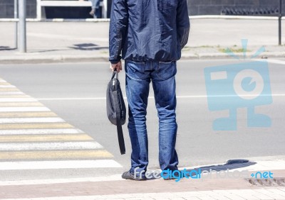 Man Waiting To Cross The Street Stock Photo