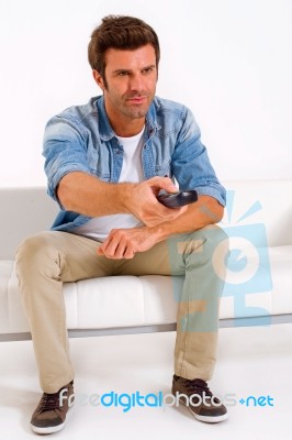 Man Watching Tv Stock Photo