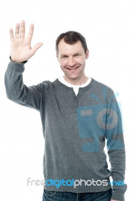 Man Wearing Casuals Say Hello Stock Photo