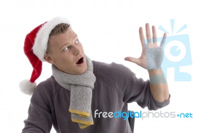 Man Wearing Santa Hat Stock Photo