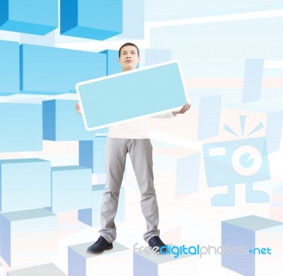 Man With Blank Board Stock Photo