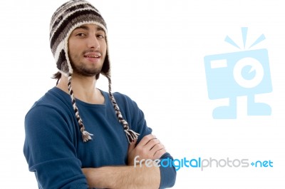 Man With Cap And Folded Hands Stock Photo