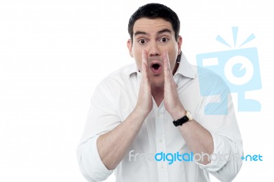 Man With Facial Expression, Amazed Stock Photo