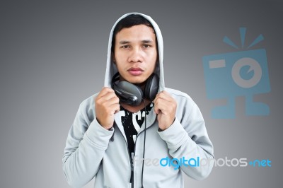 Man With Headphone Stock Photo