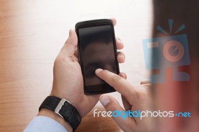 Man With Huge Blank Screen Smartphone Stock Photo