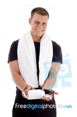 Man With Medicine And Bottle Stock Photo