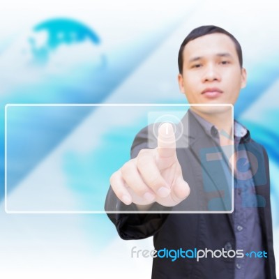 Man With Touching Screen Stock Photo