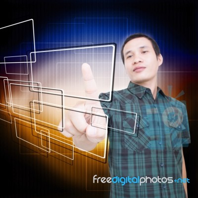 Man With Touchscreen Stock Photo