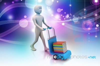 Man With Trolley For Delivering Books Stock Image