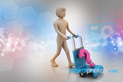 Man With Trolley For Delivering Question Mark Stock Image