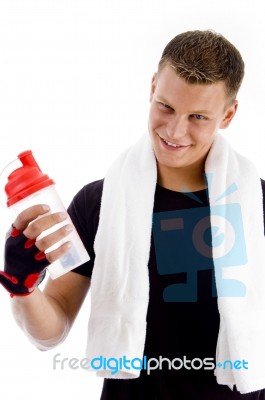 Man With Water Bottle Stock Photo