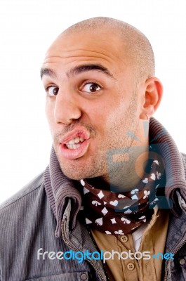 Man With Weird Facial Expression Stock Photo