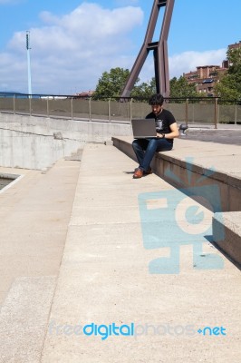 Man Working Outside The Office Stock Photo