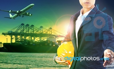 Manager Man And Shipping Port Logistic Industry Stock Photo