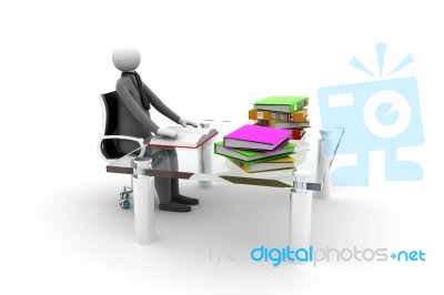 Manager Sits At A Desk With A File Stock Image