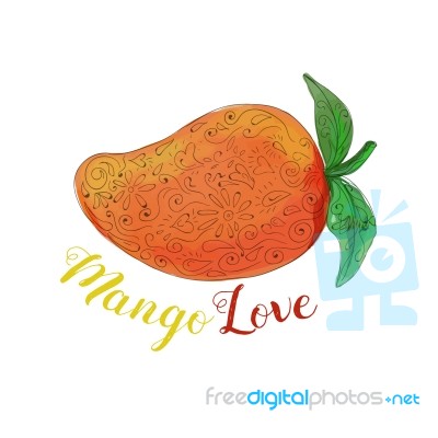 Mango Love Fruit Watercolor Mandala Stock Image