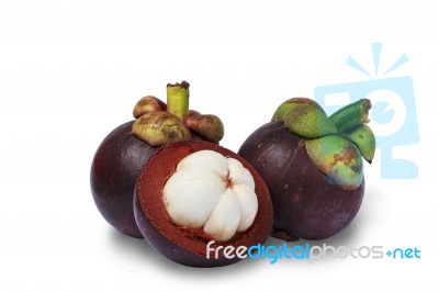 Mangosteen White Background Stock Photo