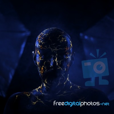 Man's  Face Painted In Neon Uv Lava Stock Photo