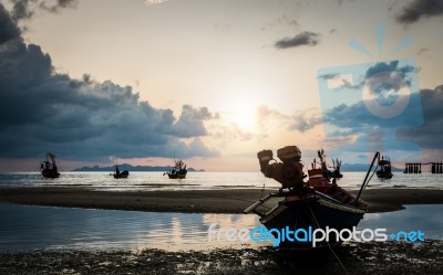 Many Fishing Boat In The Sea Stock Photo