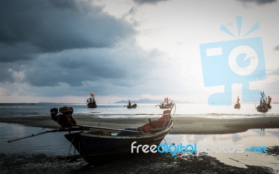 Many Fishing Boat In The Sea Stock Photo