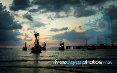 Many Fishing Boat In The Sea Stock Photo