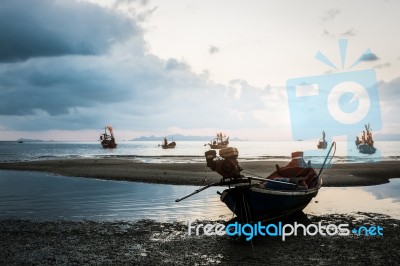 Many Fishing Boat In The Sea Stock Photo