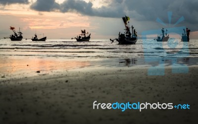 Many Fishing Boat In The Sea Stock Photo