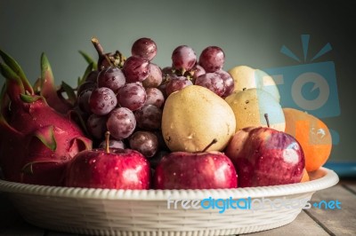 Many Fruits In A Tray Stock Photo