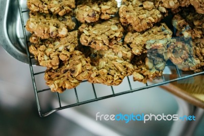 Many Oat Cookie On The Tray Stock Photo