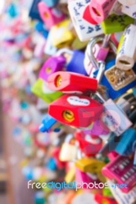 Many Padlocks Of Love At N Seoul Tower, South Korea Stock Photo