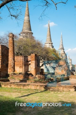 Many Pagodas In Wat Phrasisanpeth (public Location) ,phrasrisanp… Stock Photo