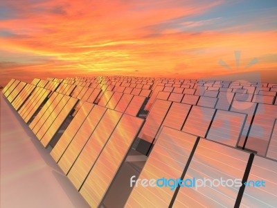 Many Solar Panels To Receive Energy With Sun Stock Image