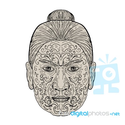 Maori Face With Moko Facial Tattoo Stock Image