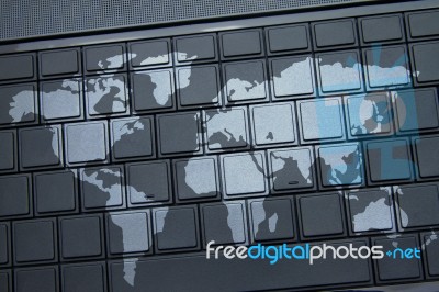 Map On Keyboard Stock Photo