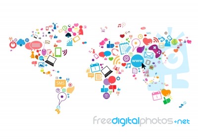 Map Social Network Background With Media Icons Stock Image