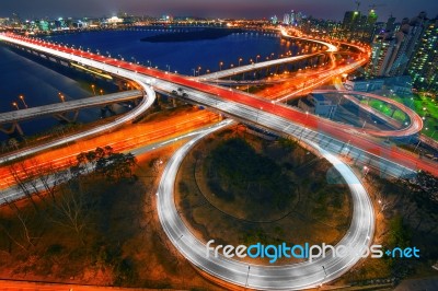 Mapo Bridge And Seoul Cityscape In Korea Stock Photo