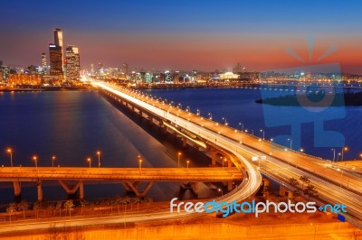 Mapo Bridge And Seoul Cityscape In Korea Stock Photo