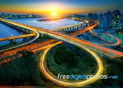 Mapo Bridge And Seoul Cityscape In Korea Stock Photo