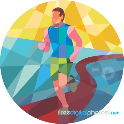 Marathon Runner In Action Circle Low Polygon Stock Image