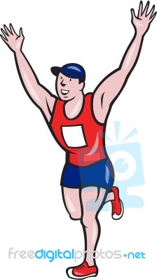 Marathon Runner Winning Cartoon Stock Image