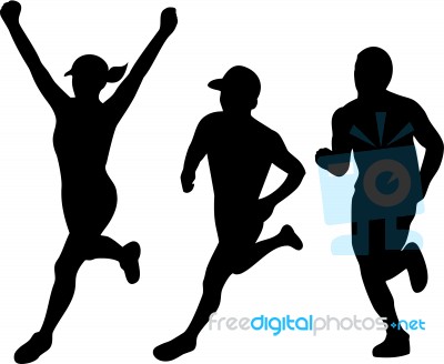 Marathon Runners Silhouette Collection Set Stock Image