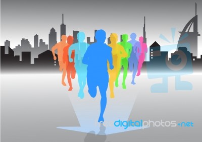 Marathon The Winner On City Background Stock Image