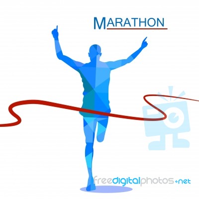 Marathon The Winner,polygonal Blue Background Stock Image