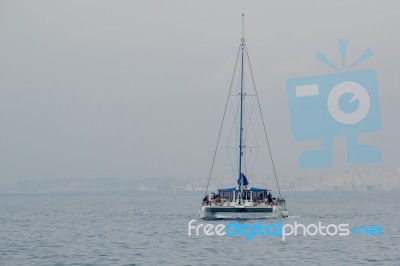 Marbella, Andalucia/spain - July 6 : Catamaran Entering The Harb… Stock Photo