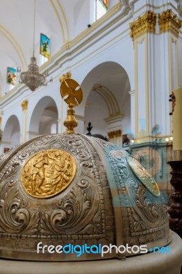 Marbella, Andalucia/spain - July 6 : Font Cover In The Church Of… Stock Photo