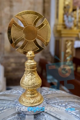 Marbella, Andalucia/spain - July 6 : Gold Cross In The Church Of… Stock Photo