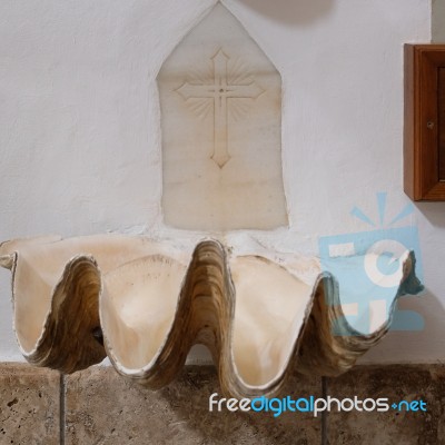 Marbella, Andalucia/spain - July 6 : Seashell Font In The Church… Stock Photo