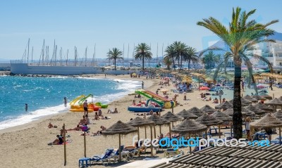 Marbella, Andalucia/spain - May 4 : View Of The Beach At Marbell… Stock Photo